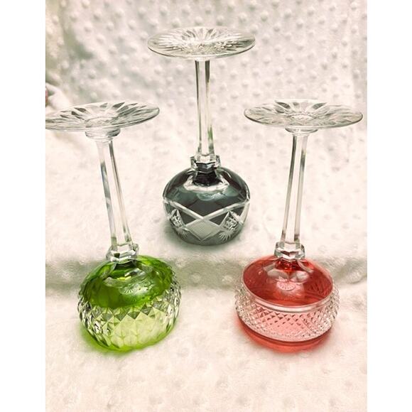 Val St. Lambert Set of (3) Color (Red, Green, Black) Cut Crystal Wine Hocks - Picture 7 of 8